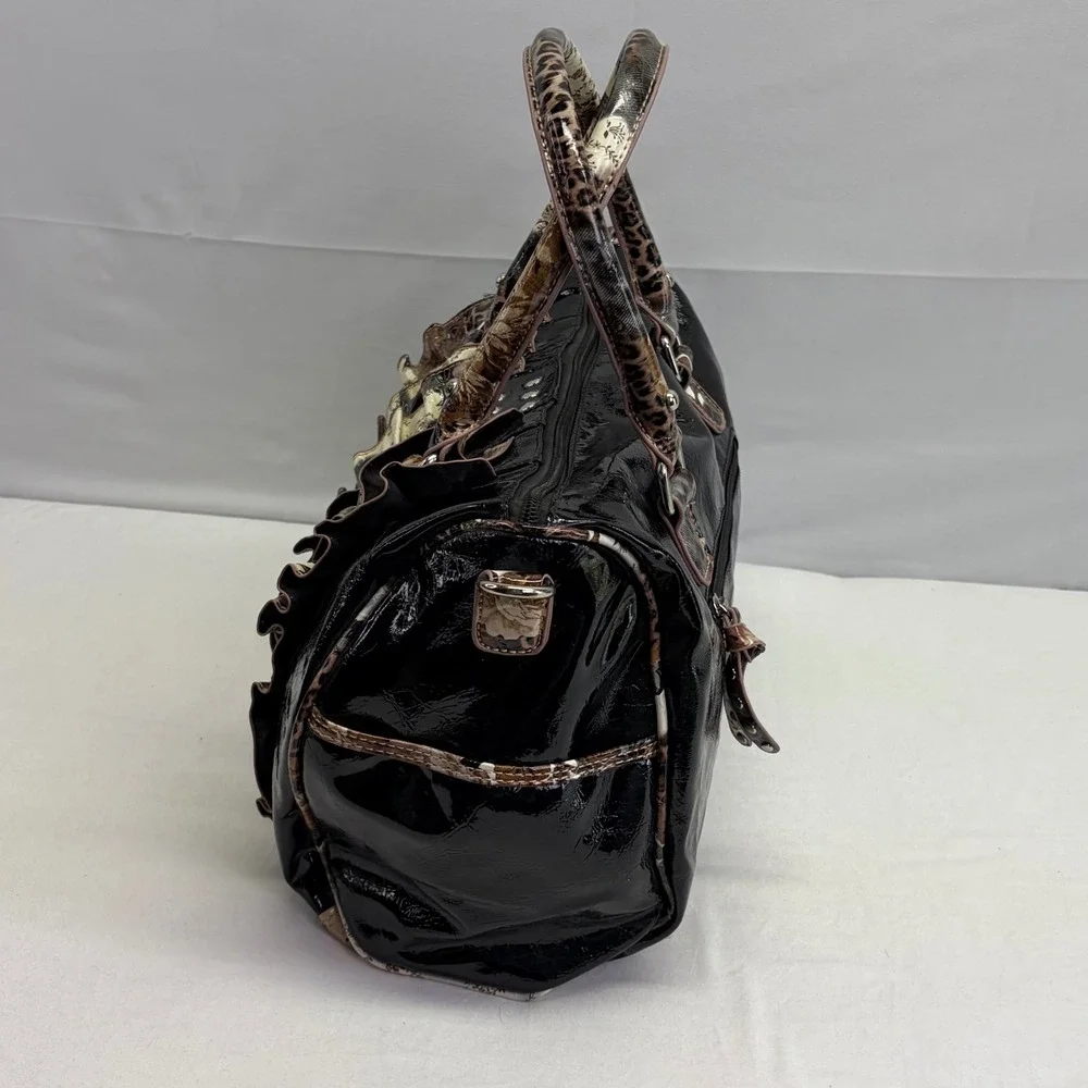 Y2K Satchel Bag Womens Large Leopard Floral Patent Ruffles Studded McBling Bratz